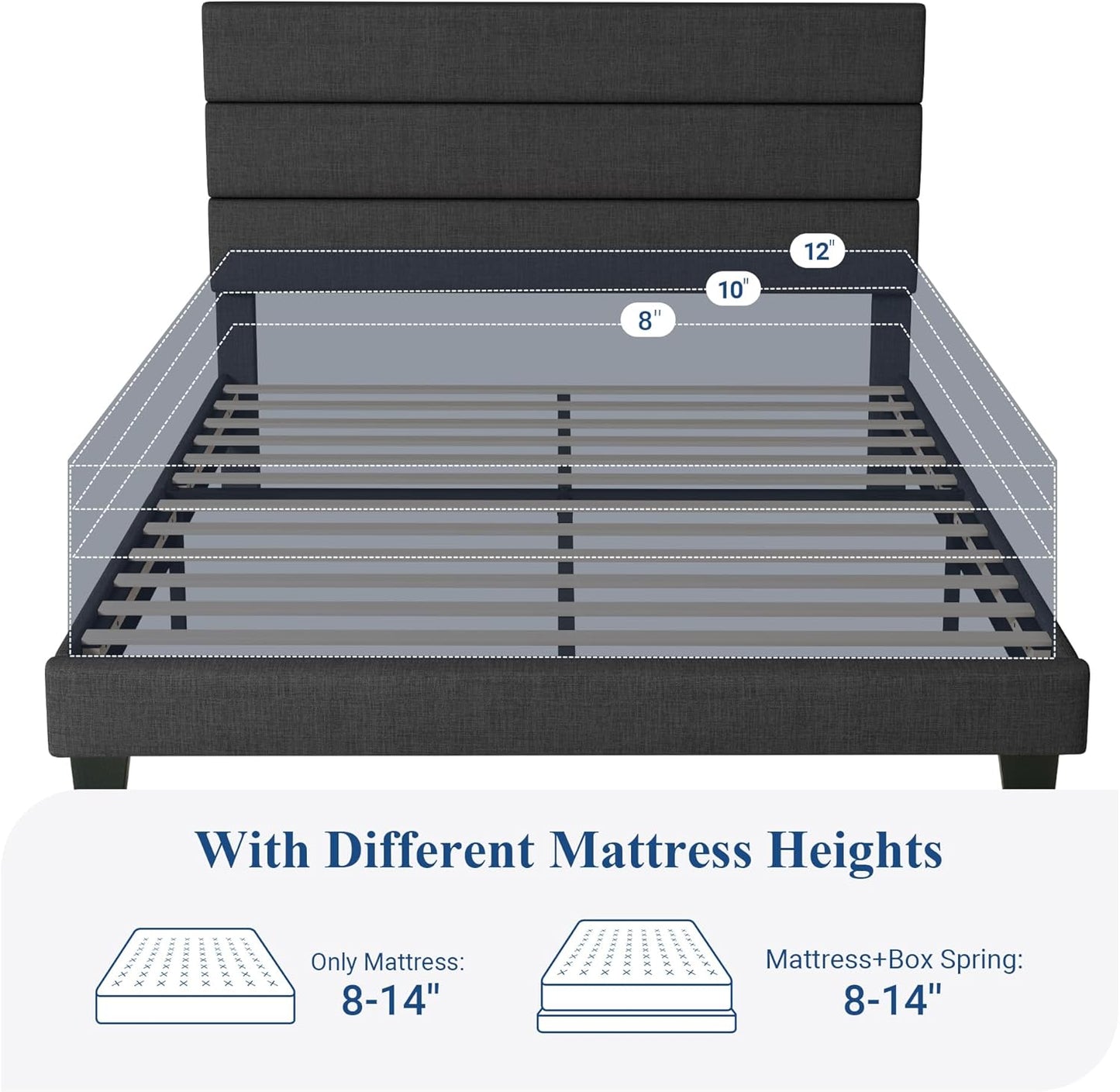 LuxeRise Upholstered Platform Bed – Queen Size with Padded Headboard & Wood Slat Support, No Box Spring Needed