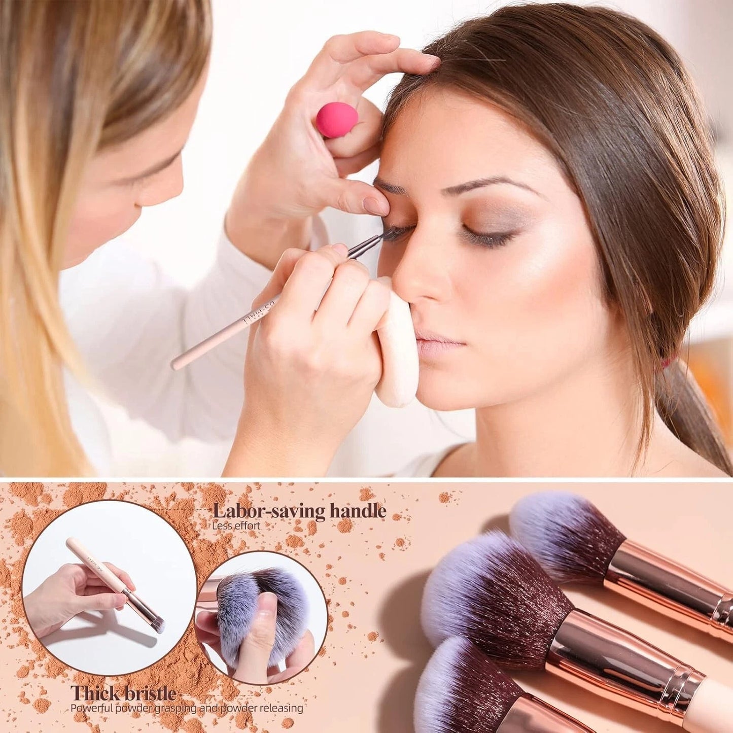 18-Piece Premium Makeup Brush Set with Sponge Holder – Synthetic Foundation, Pow