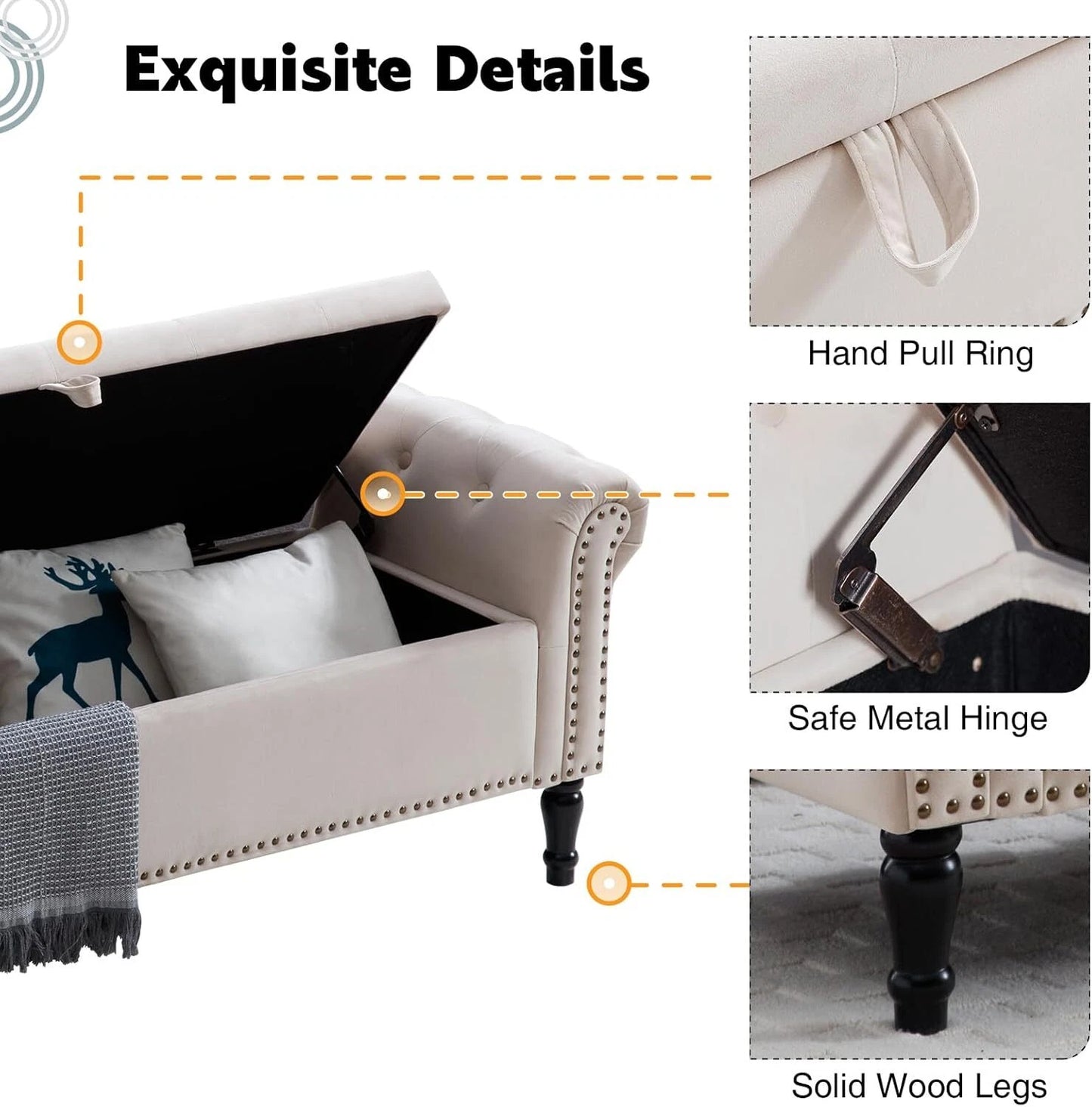 Luxury King-Size End of Bed Storage Bench – 67” Velvet Ottoman with Rolled Arms & Hidden Compartment