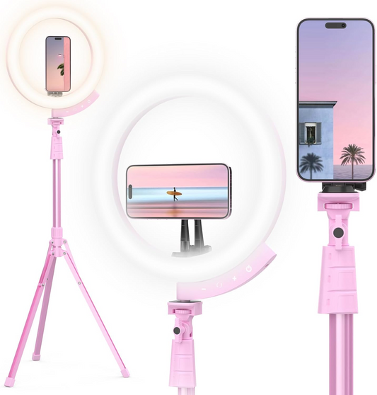 12" Selfie Ring Light with Tripod Stand – Adjustable Brightness & Color Temperature for Video Recording, Live Streaming, Vlogging, and Photography