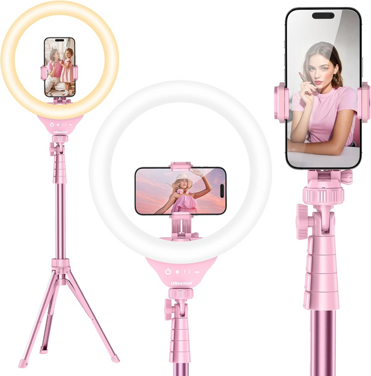 12" Selfie Ring Light with Tripod Stand – Adjustable Brightness & Color Temperature for Video Recording, Live Streaming, Vlogging, and Photography