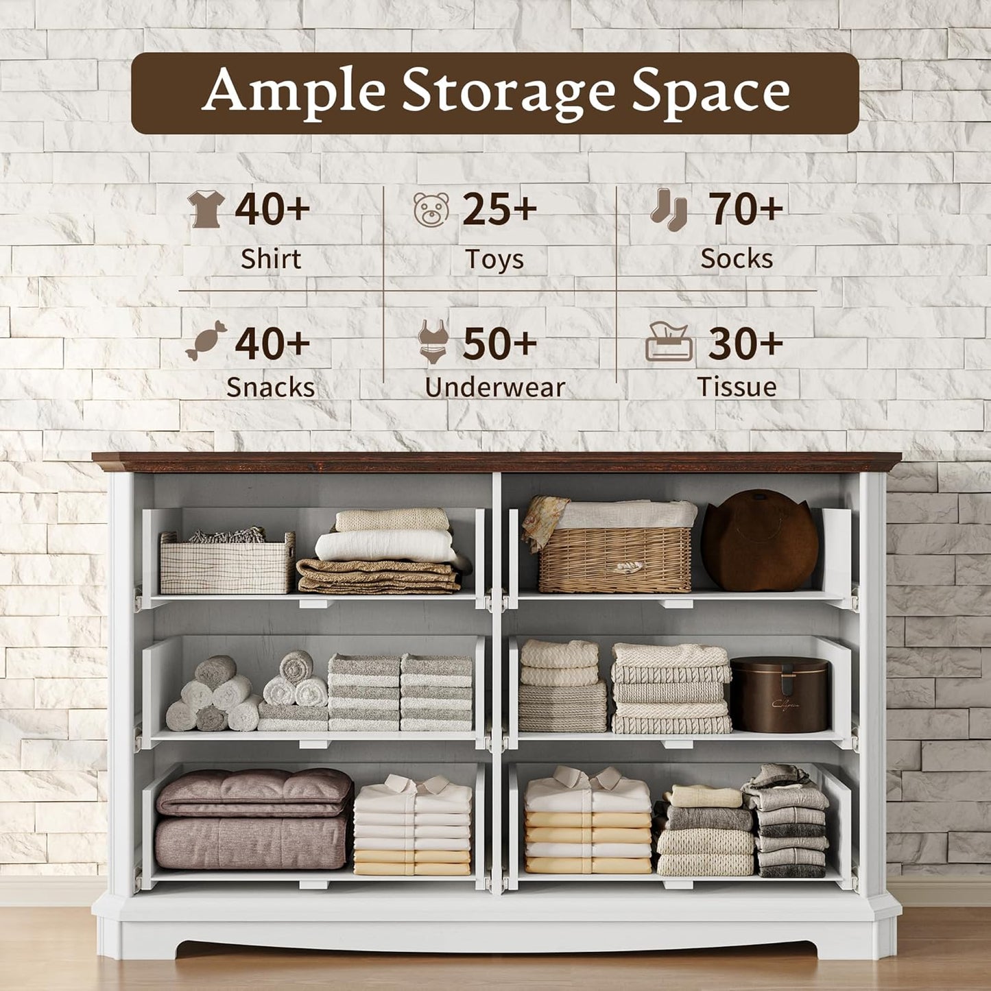 Savannah Ridge 7-Drawer Farmhouse Dresser – Vintage White Wood Chest with Metal Handles, Versatile Storage for Bedroom or Living Space