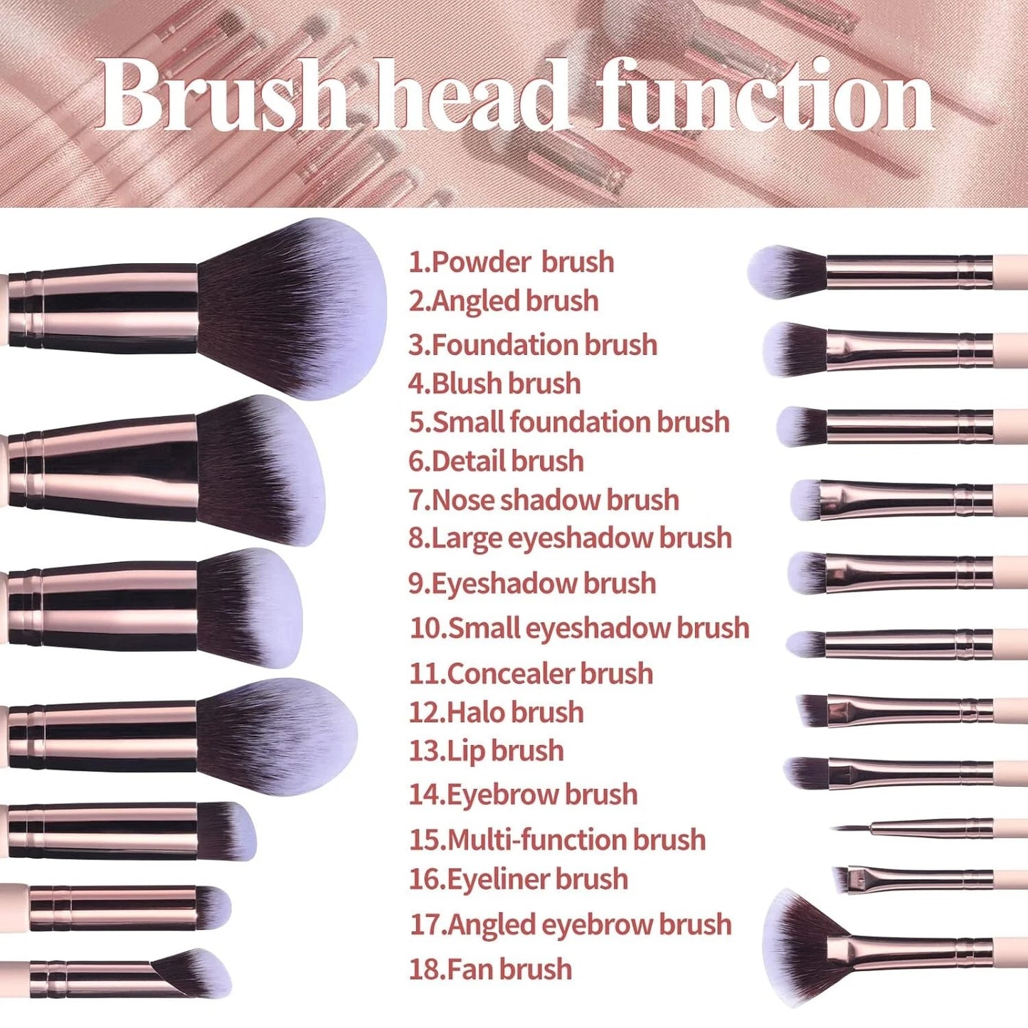 18-Piece Premium Makeup Brush Set with Sponge Holder – Synthetic Foundation, Pow