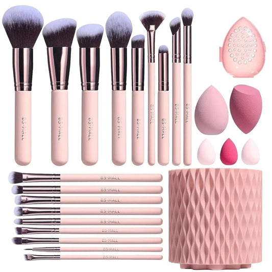 18-Piece Premium Makeup Brush Set with Sponge Holder – Synthetic Foundation, Pow